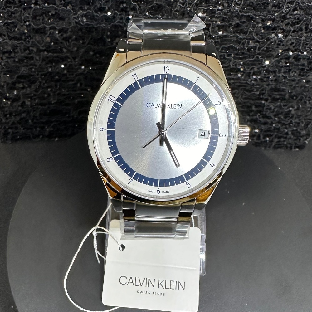 Men's Calvin Klein, Silver, Blue, & White Face w/a Silver Bracelet (NWT)